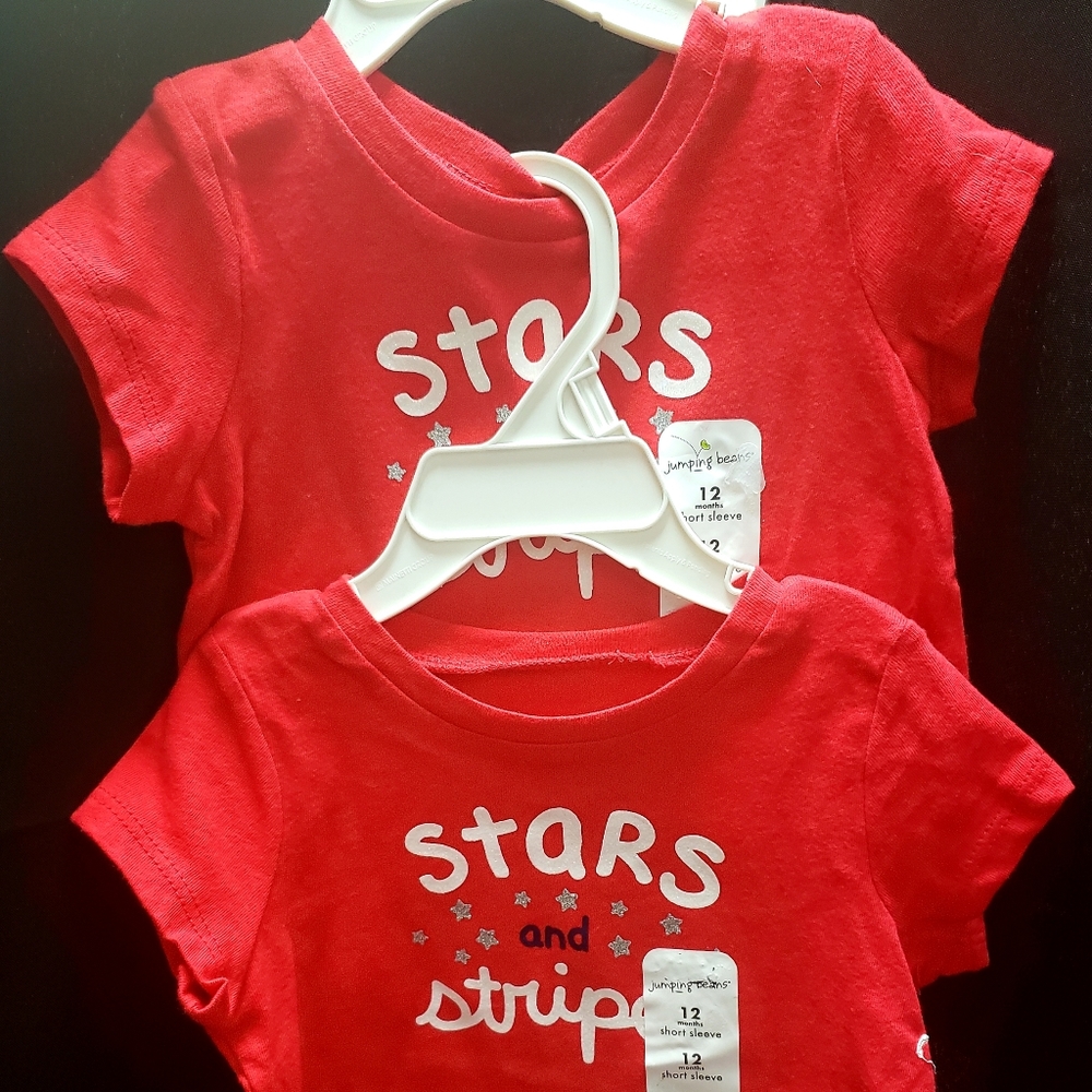 2 Tees: Stars and Stripes Graphic Tees Sz 12-month